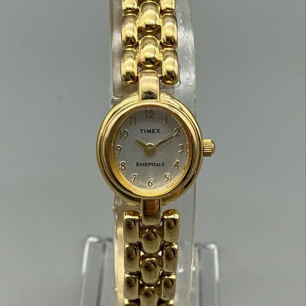 Timex Essentials Women Watch 18mm Gold Tone Bracelet New Battery 7.25